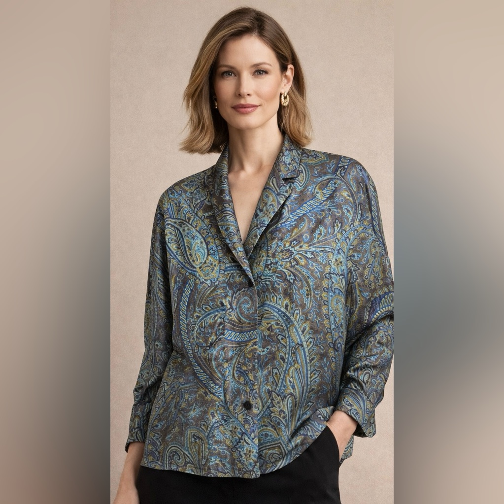 Vintage Escada By Margaretha Ley 100% Silk Paisley Blazer, Size 42